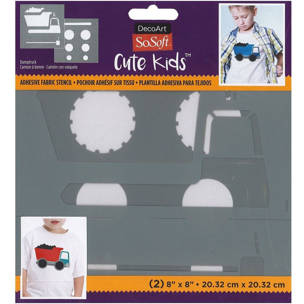 Fabric Stencils Cute Kids 8in x 8in 2pc, Dumptruck