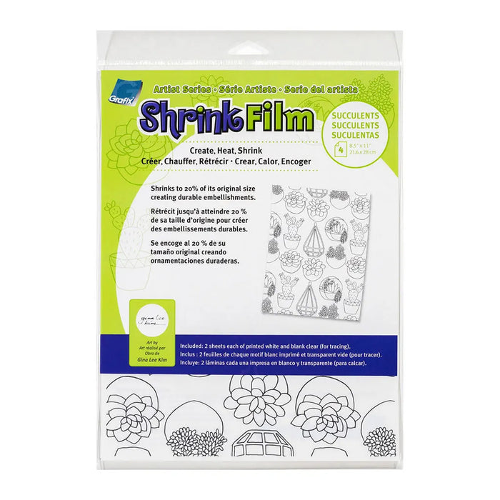 Grafix Pk/4 White Succulents/Clear Shrink 8.5in x 11in