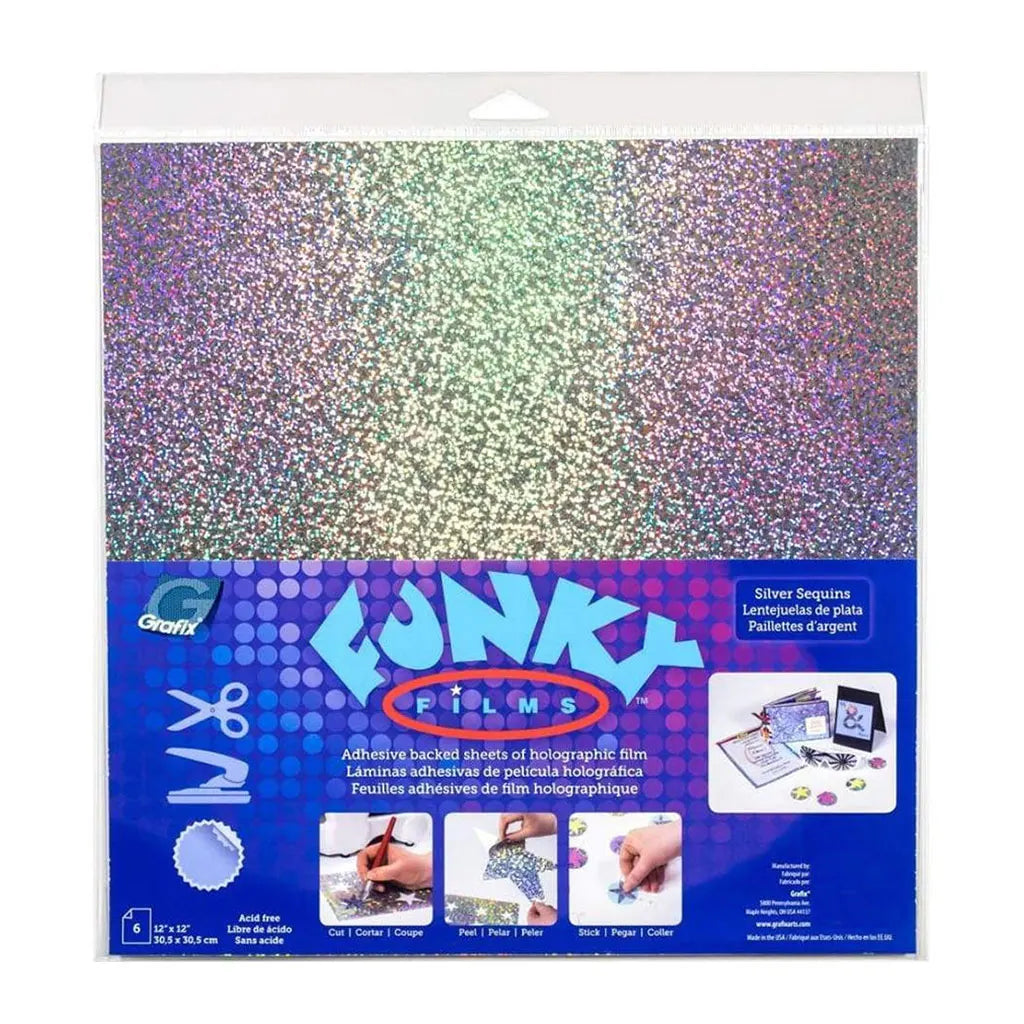 Grafix Funky Film Mini Silver Star 12in x 12in, Pk/6
