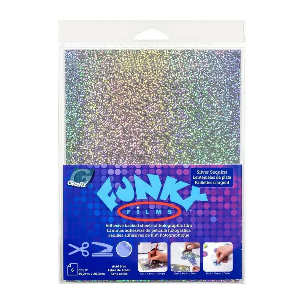 Grafix Funky Film Mini Silver Sequins 6in x 8in, Pk/6