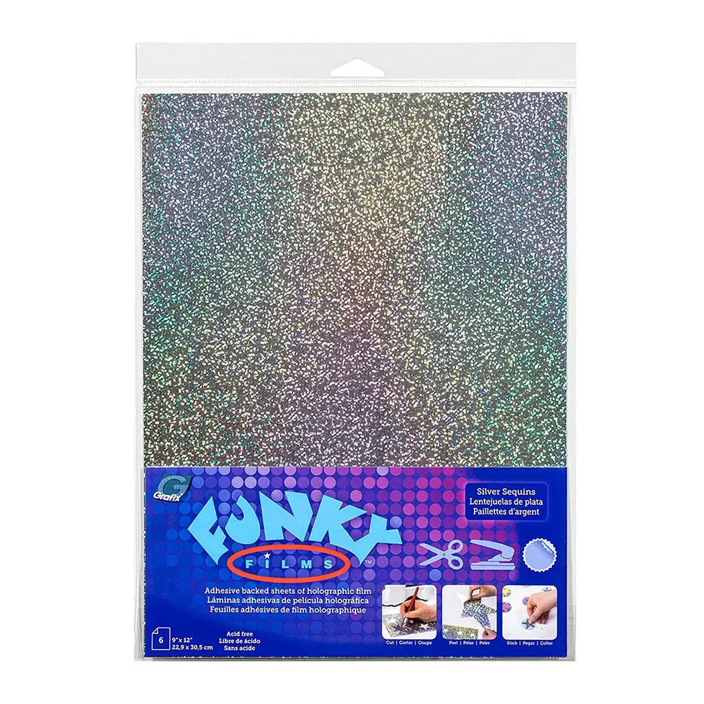 Grafix Funky Film Silver Sequins 9in x 12in, Pk/6