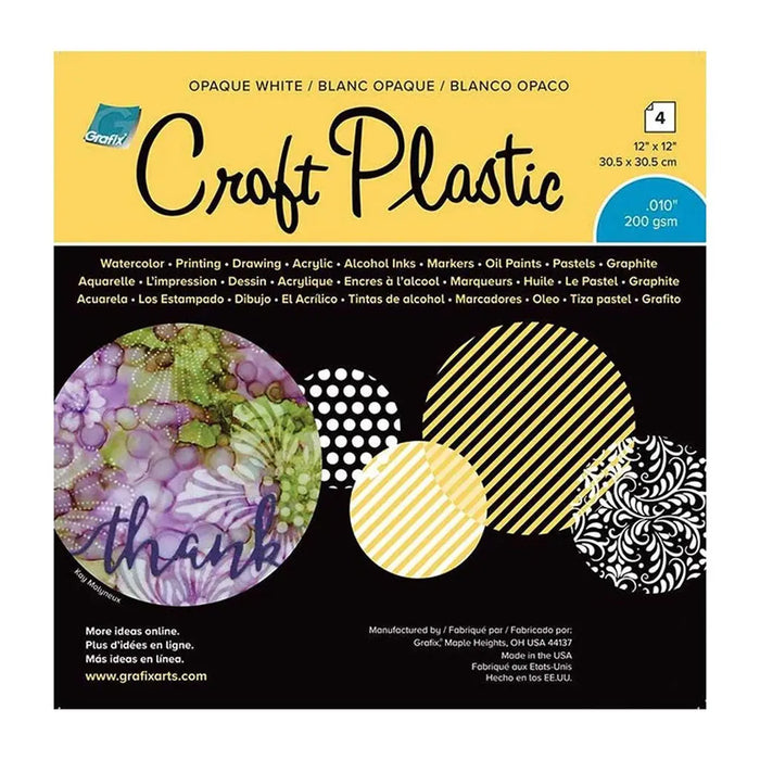 Pk/4 010 Opaque White Craft Plastic 12in x 12in