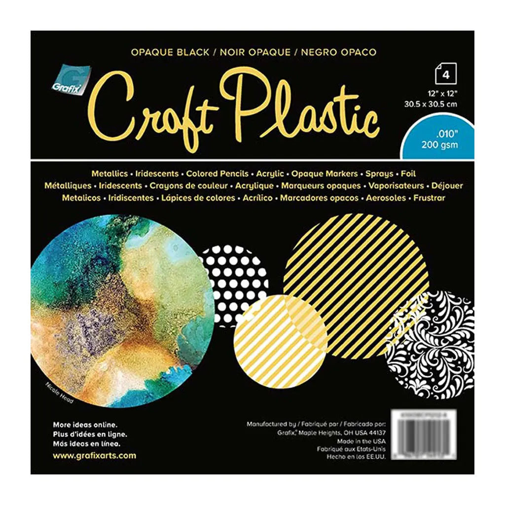 Grafix PK/4 .010 Craft Plastic Opaque Black 12in x 12in