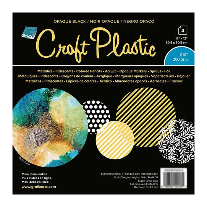 Grafix PK/4 .010 Craft Plastic Opaque Black 12in x 12in