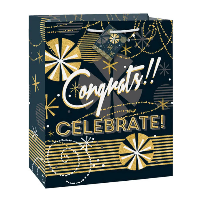Black & Gold Congratulations Large Gift Bag