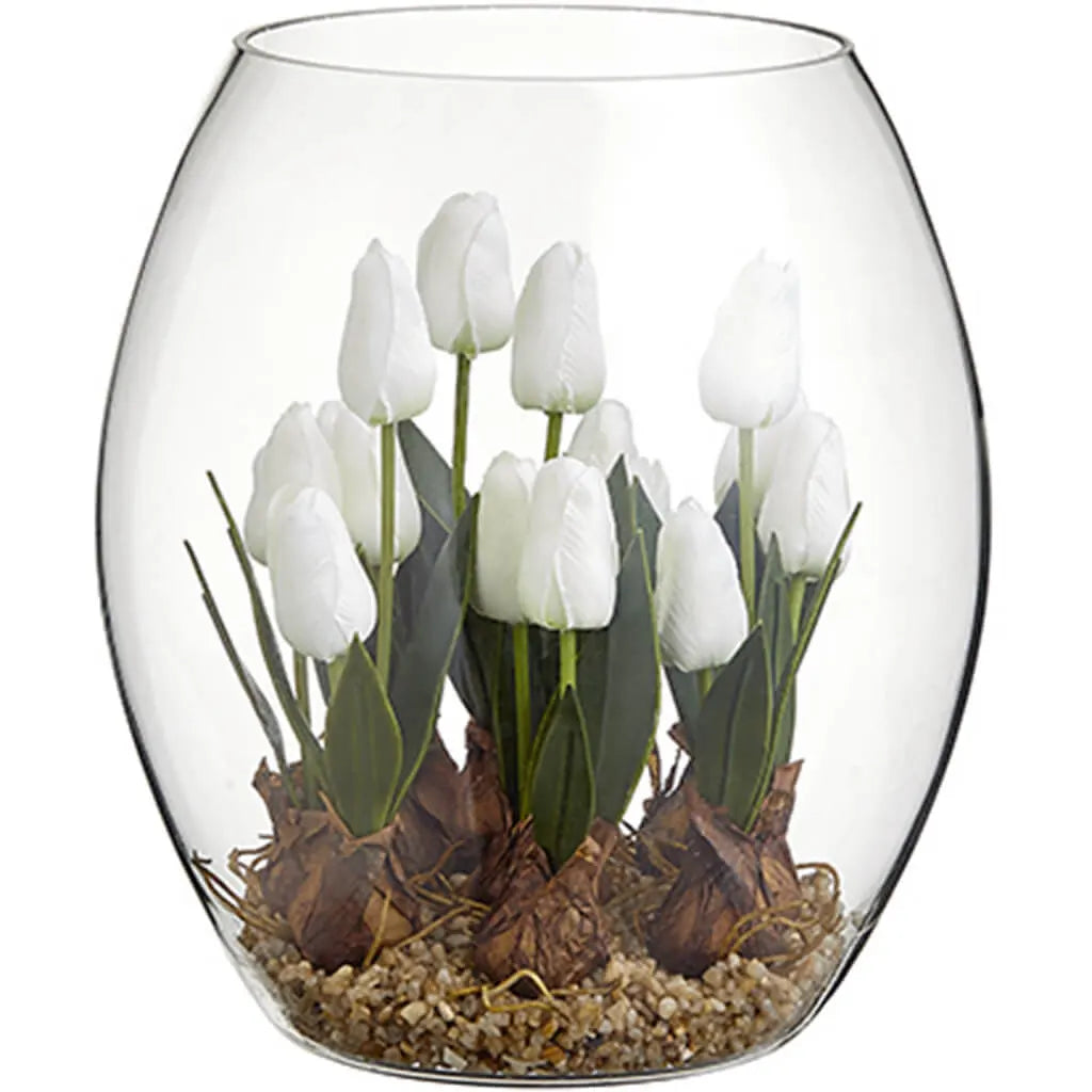 Tulip in Glass Vase 9.75in, White