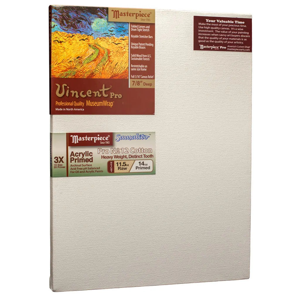 Masterpiece Vincent Pro 7/8in Deep, Sausalito 3X Acrylic Primed Cotton 14oz, Stretched Canvas 12in x 24in