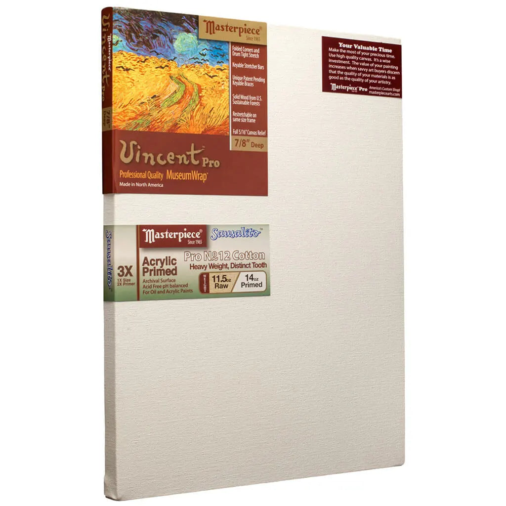 Masterpiece Vincent Pro 7/8in Deep, Sausalito 3X Acrylic Primed Cotton 14oz, Stretched Canvas 16in x 24in