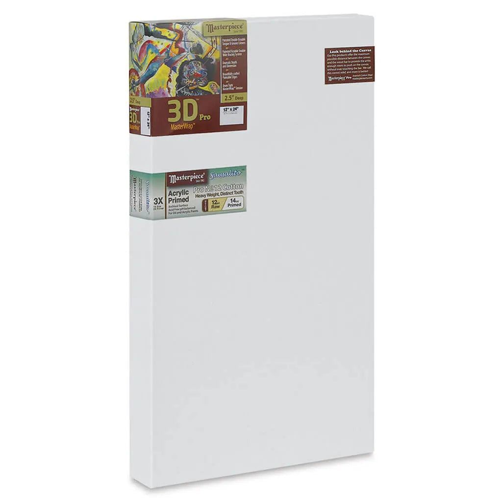 Masterpiece 3D Pro 2.5in Deep, Sausalito  3X Acrylic Primed Cotton 12oz, Stretched Canvas 12in x 24in