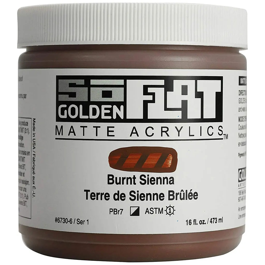 Golden SoFlat Matte Acrylic Paint 16oz Burnt Sienna S1