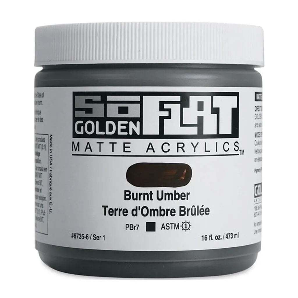 Golden SoFlat Matte Acrylic Paint 16oz Burnt Umber S1