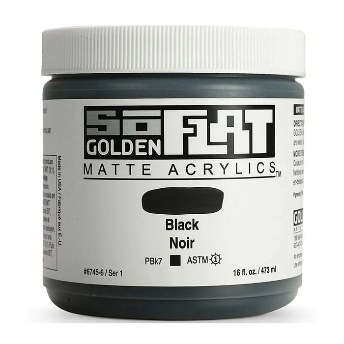 Golden SoFlat Matte Acrylic Paint 16oz Black S1