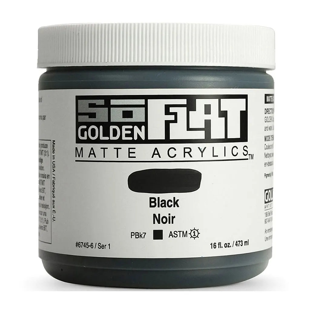 Golden SoFlat Matte Acrylic Paint 16oz Black S1