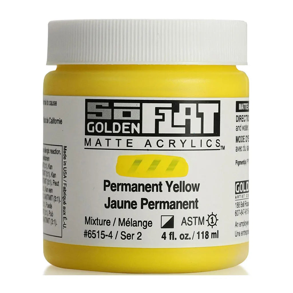 Golden SoFlat Matte Acrylic Paint 4oz Permanent Yellow S2