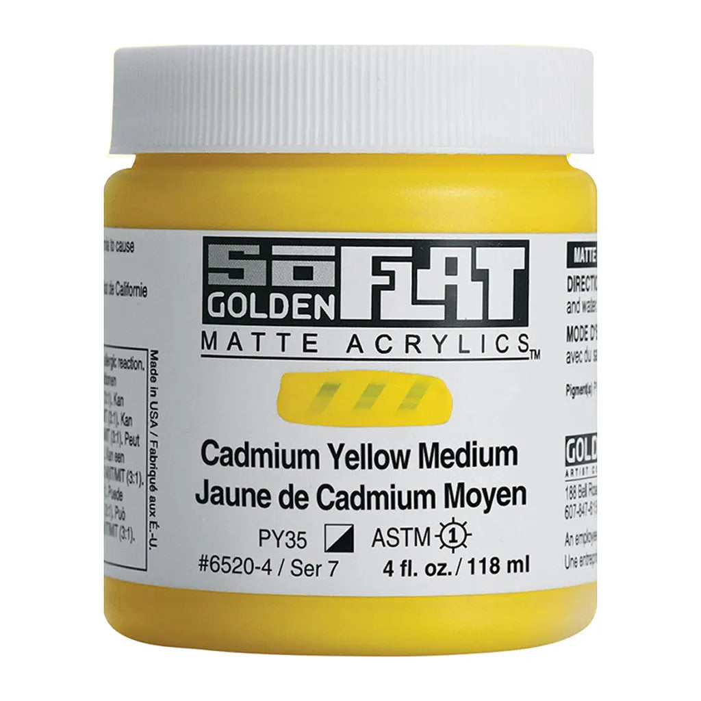 Golden SoFlat Matte Acrylic Paint 4oz Cadmium Yellow Medium S7