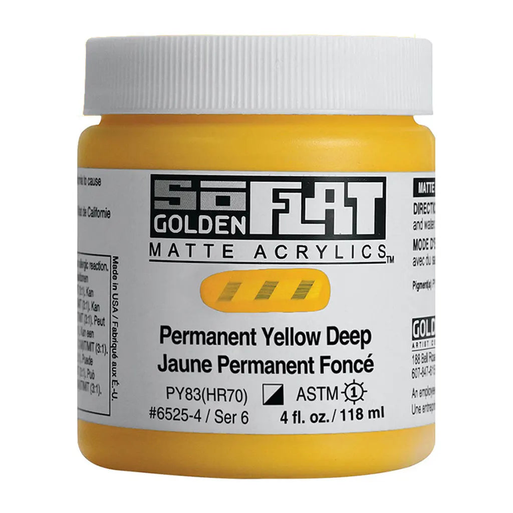 Golden SoFlat Matte Acrylic Paint 4oz Permanent Yellow Deep S6