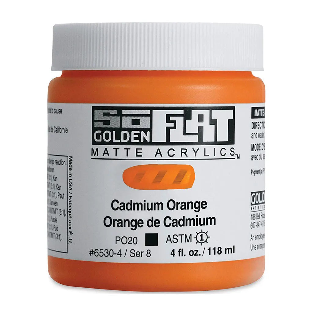 Golden SoFlat Matte Acrylic Paint 4oz Cadmium Orange S8