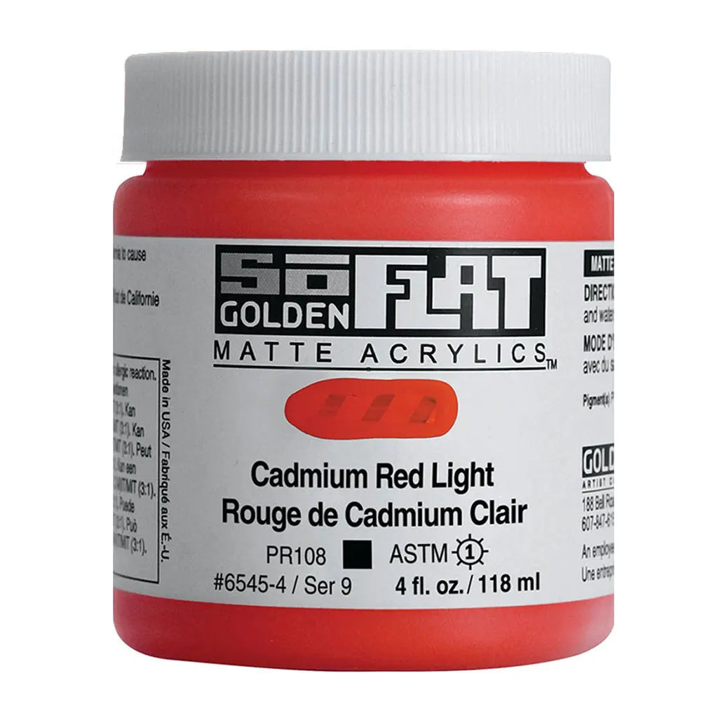 Golden SoFlat Matte Acrylic Paint 4oz Cadmium Red Light S9