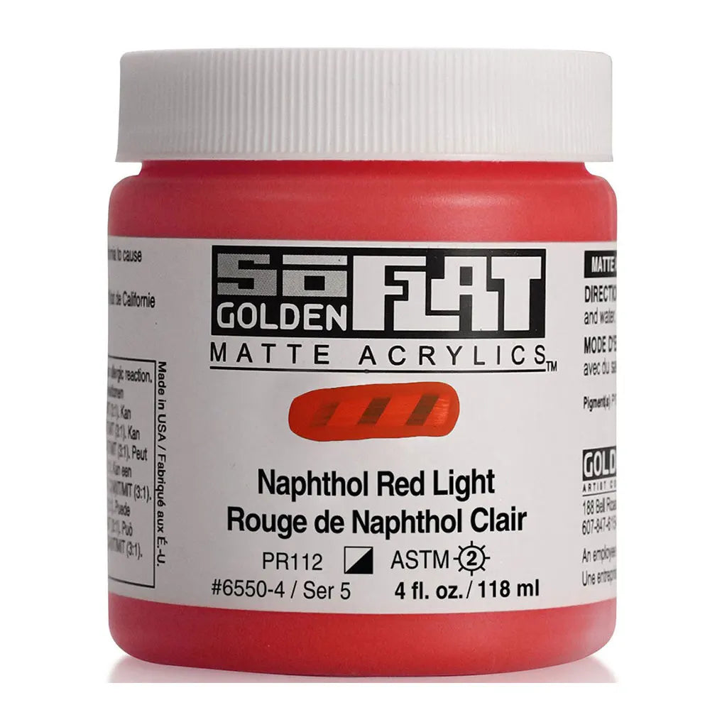 Golden SoFlat Matte Acrylic Paint 4oz Naphthol Red Light S5