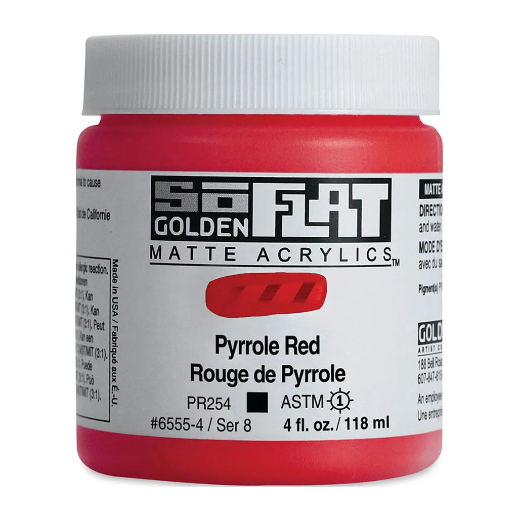 Golden SoFlat Matte Acrylic Paint 4oz Pyrrole Red S8