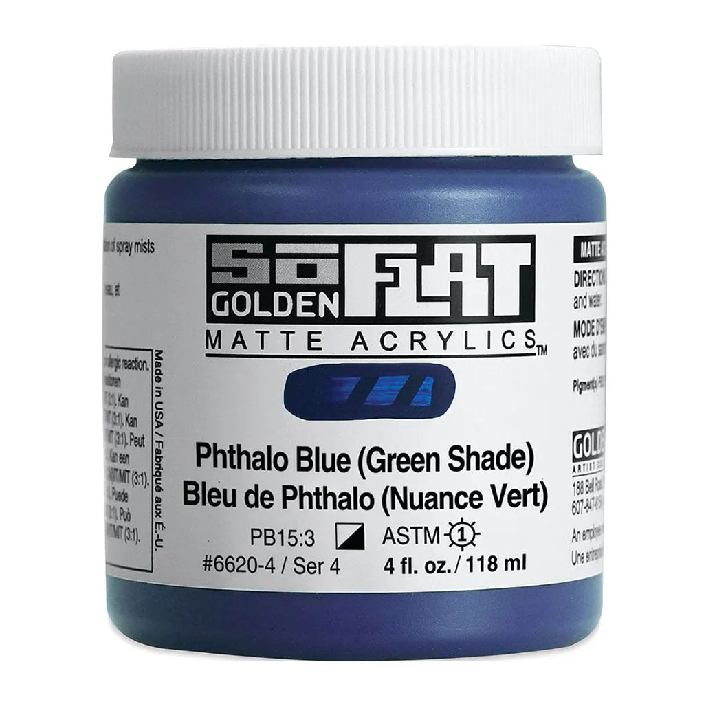 Golden SoFlat Matte Acrylic Paint 4oz Phthalo Blue Grn Shade S4