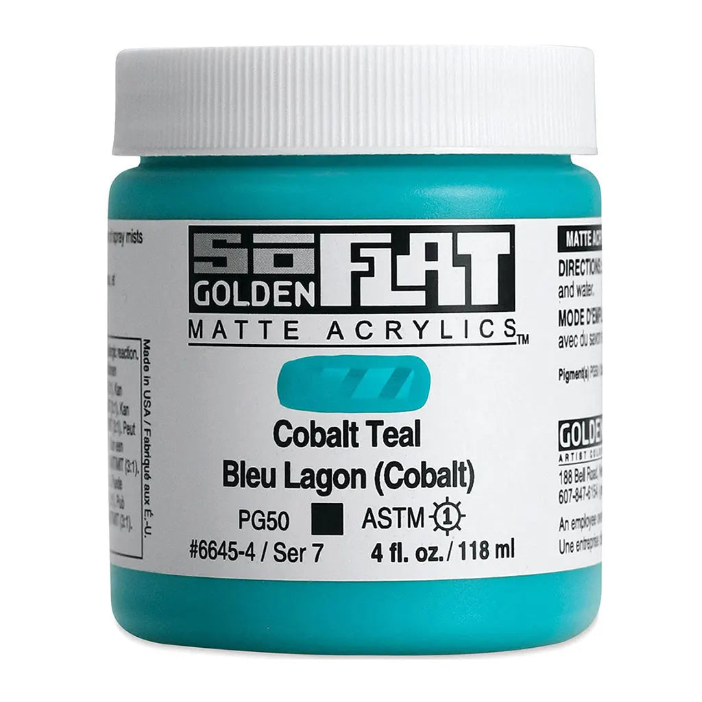 Golden SoFlat Matte Acrylic Paint 4oz Cobalt Teal S7