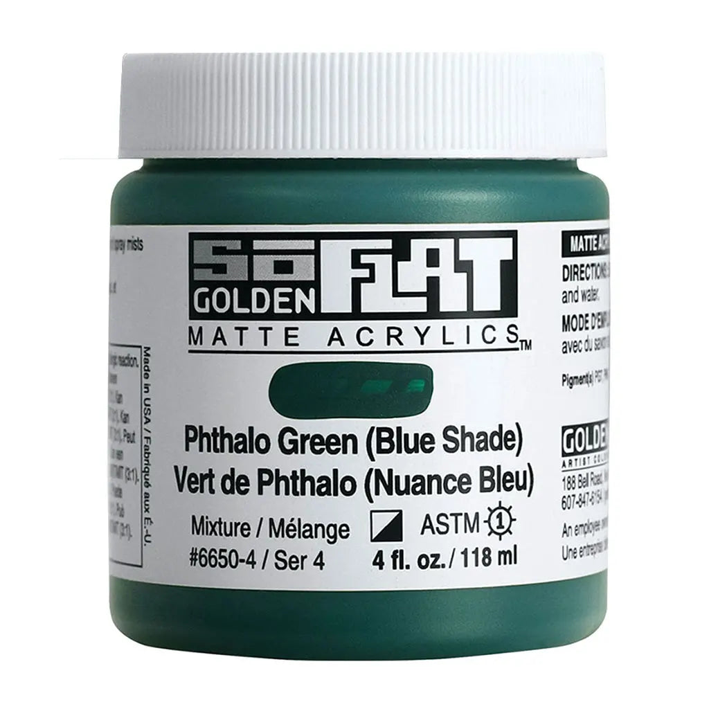 Golden SoFlat Matte Acrylic Paint 4oz Phthalo Green Blue Shade S4