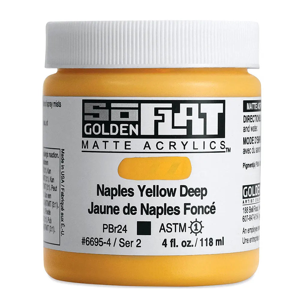 Golden SoFlat Matte Acrylic Paint 4oz Naples Yellow Deep S2