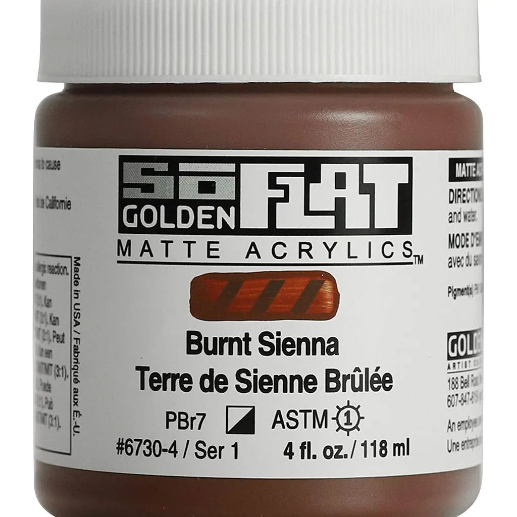 Golden SoFlat Matte Acrylic Paint 4oz Burnt Sienna S1