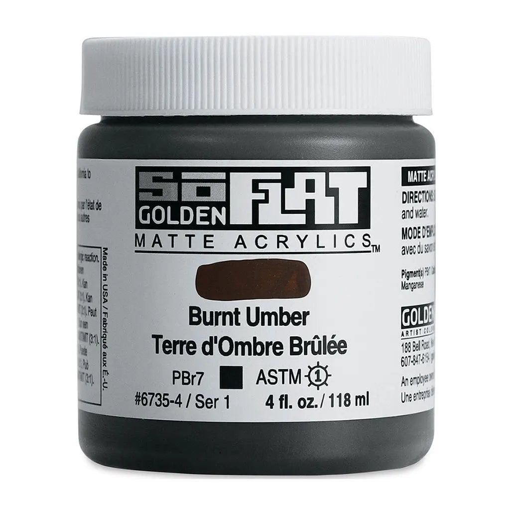 Golden SoFlat Matte Acrylic Paint 4oz Burnt Umber S1