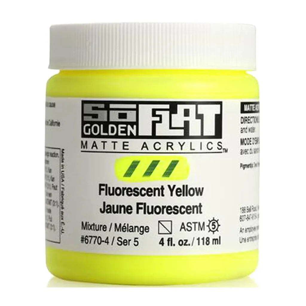 Golden SoFlat Matte Acrylic Paint 4oz Fluorescent Yellow S5