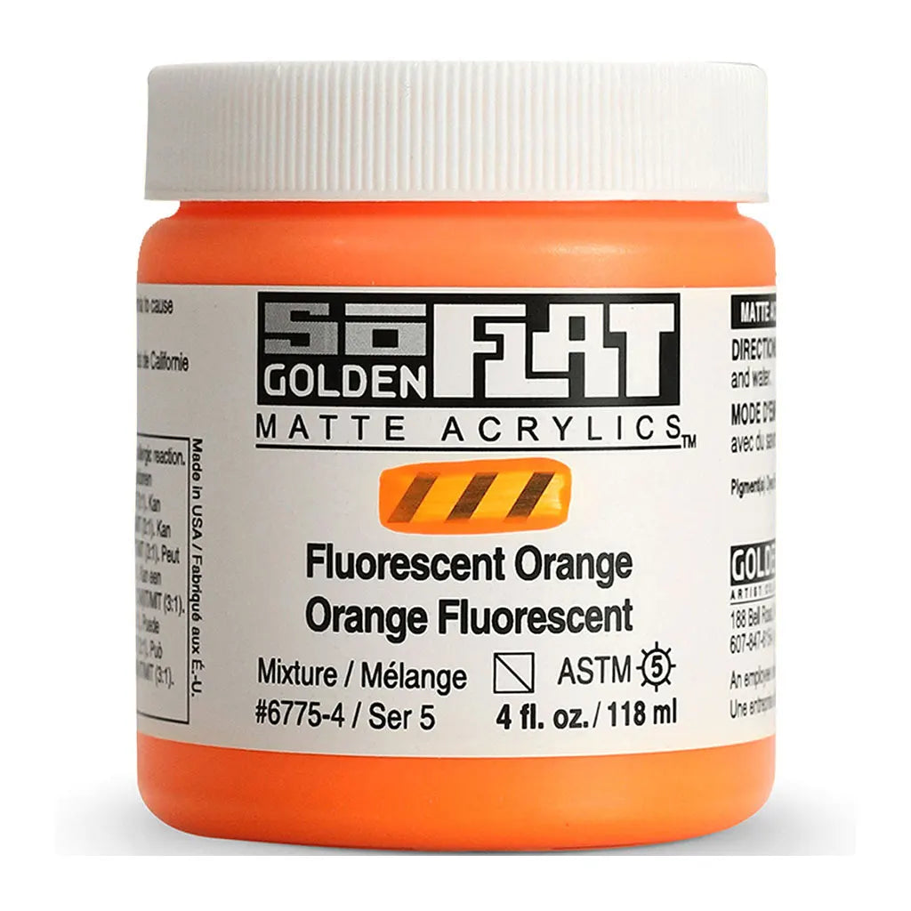 Golden SoFlat Matte Acrylic Paint 4oz Fluorescent Orange S5