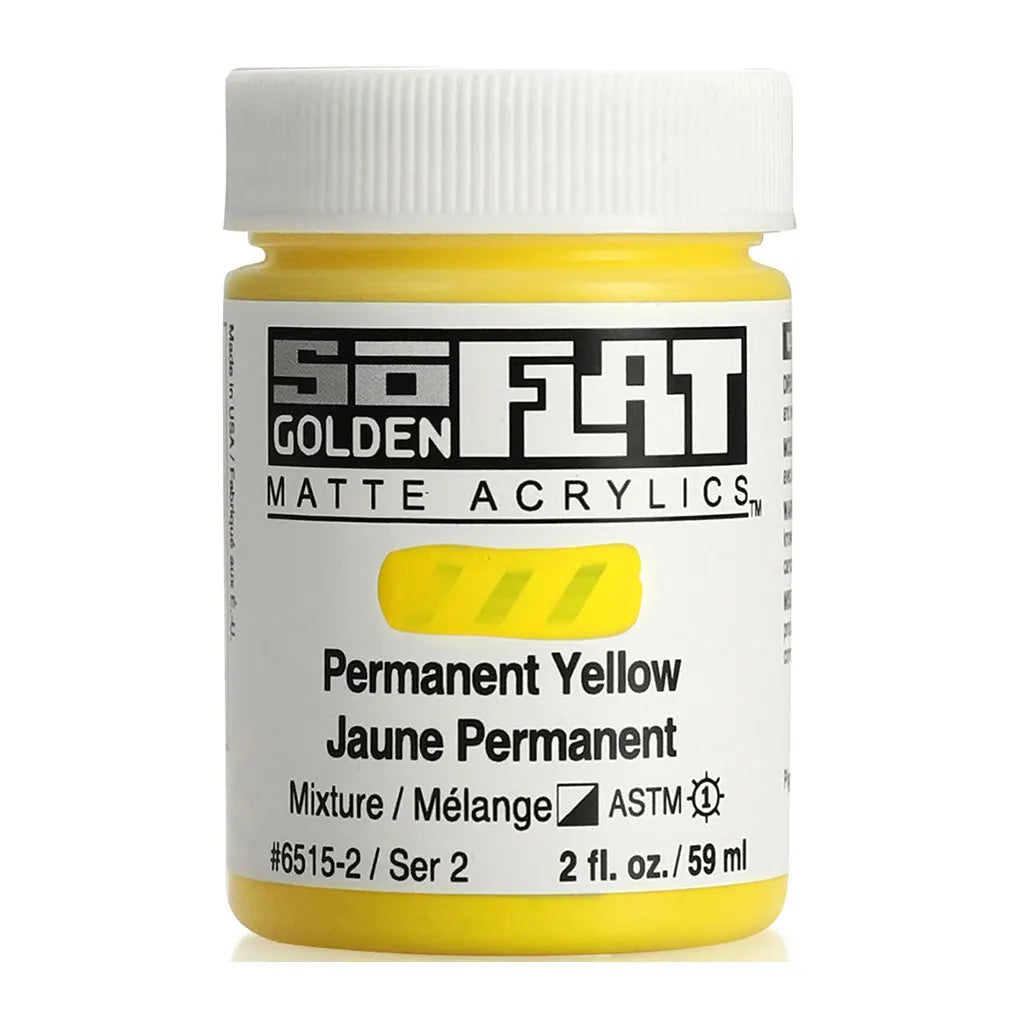 Golden SoFlat Matte Acrylic Paint 2oz Permanent Yellow S2