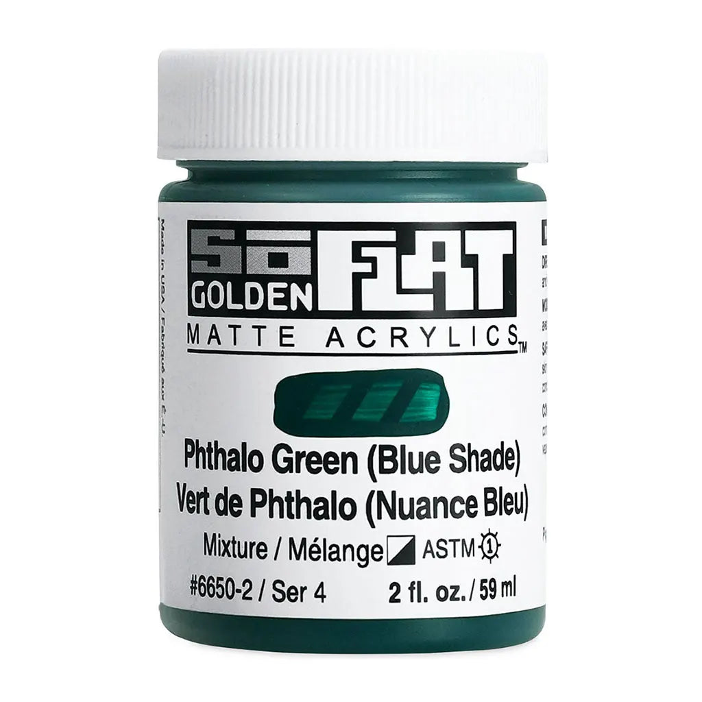 Golden SoFlat Matte Acrylic Paint 2oz Phthalo Green Blue Shade S4