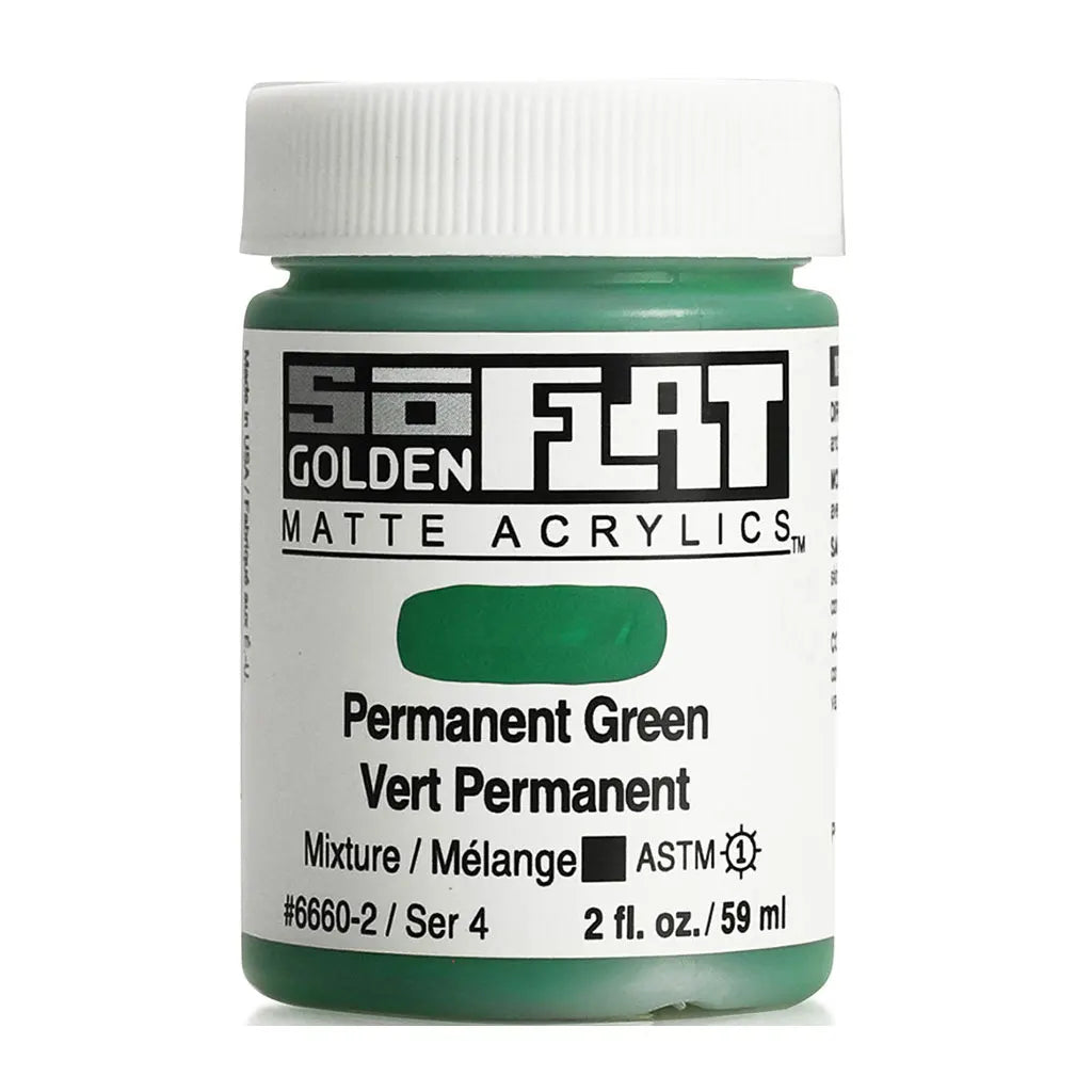 Golden SoFlat Matte Acrylic Paint 2oz Permanent Green S4