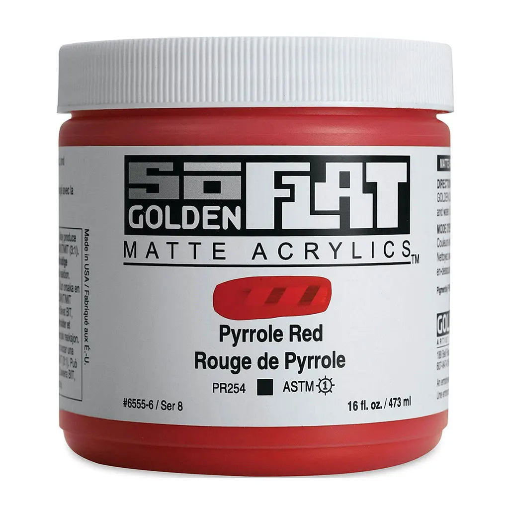 Golden SoFlat Matte Acrylic Paint 16oz Pyrrole Red S8