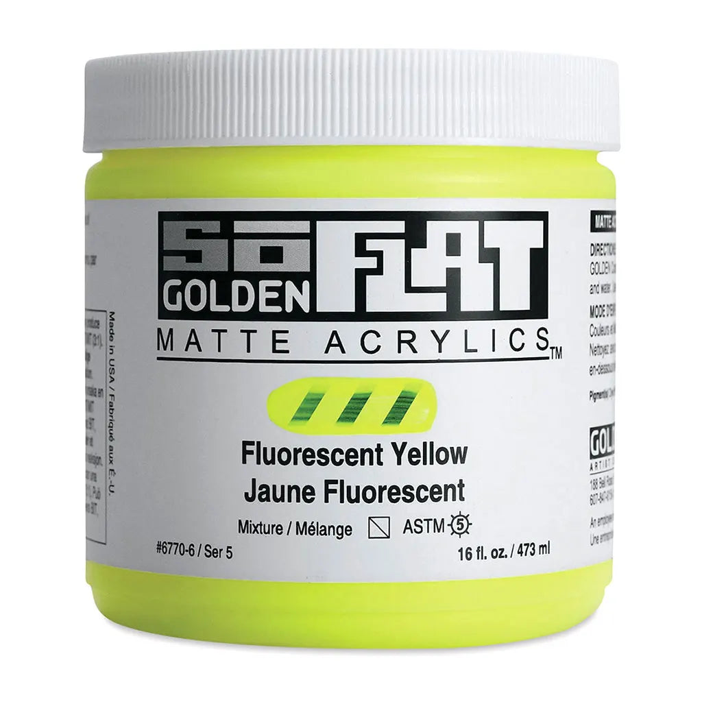 Golden SoFlat Matte Acrylic Paint 16oz Fluorescent Yellow S5