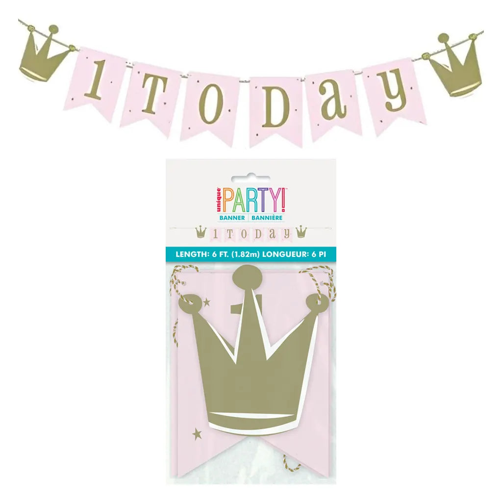 Ballerina Pink Gold 1st Birthday Penant Banner, 6ft
