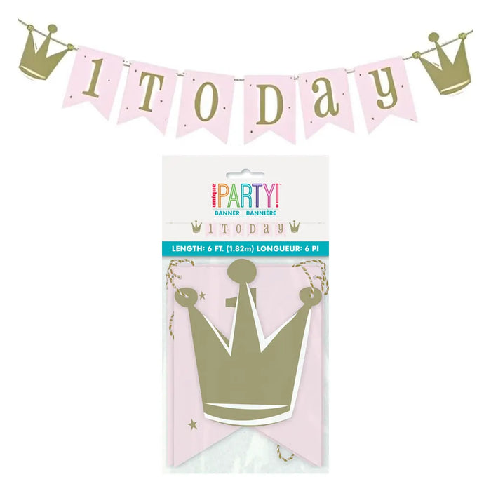 Ballerina Pink Gold 1st Birthday Penant Banner, 6ft