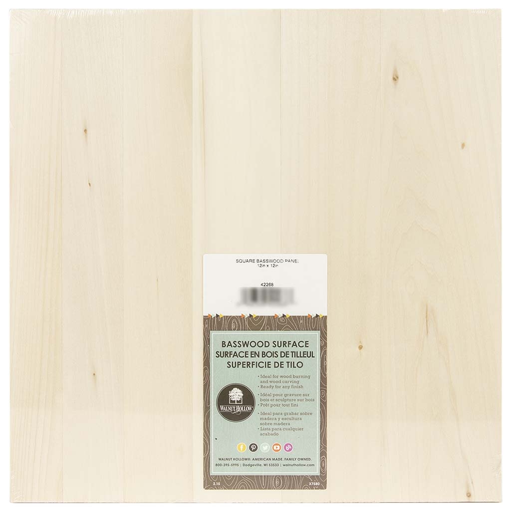 Square Basswood Panel Large, 12in x 12in