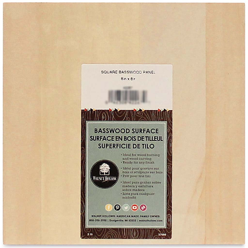 Square Basswood Panel Small, 8in x 8in