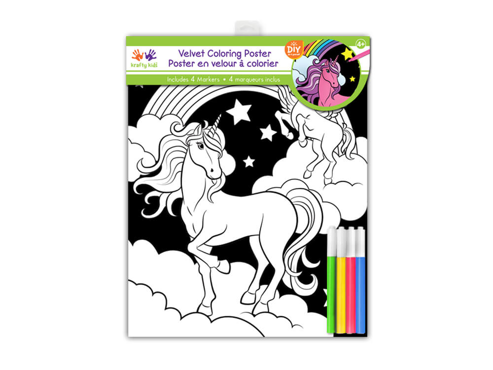 Krafty Kids Kit: Velvet DIY Coloring Poster w/4markers, Unicorns