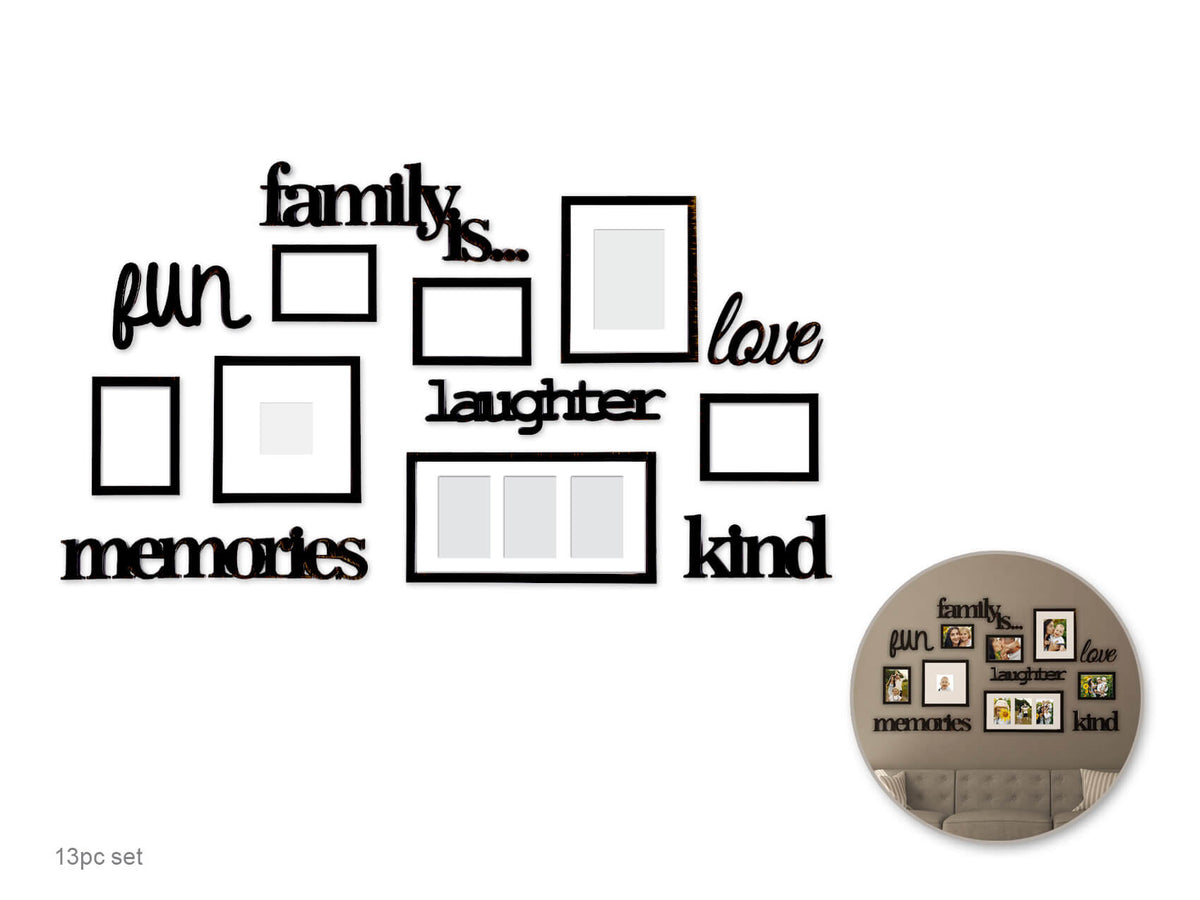 Wall Decor Photo Frame Set: Family Is Ant.Black 13pc Set