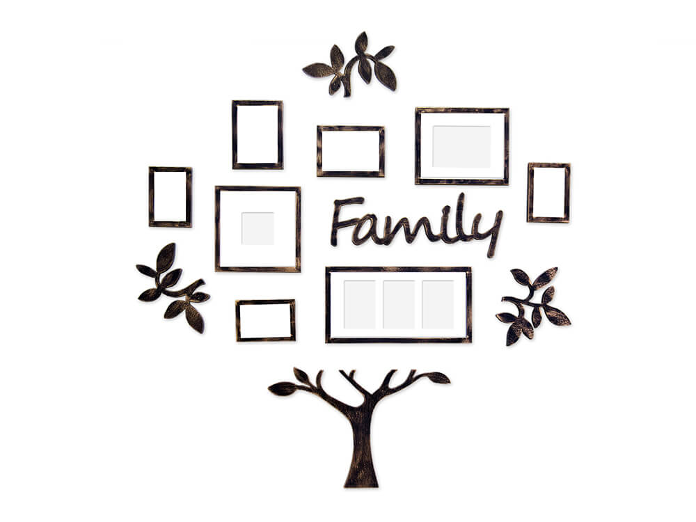 Wall Decor Photo Frame Set: Family Tree Ant.Brown 13pc Set