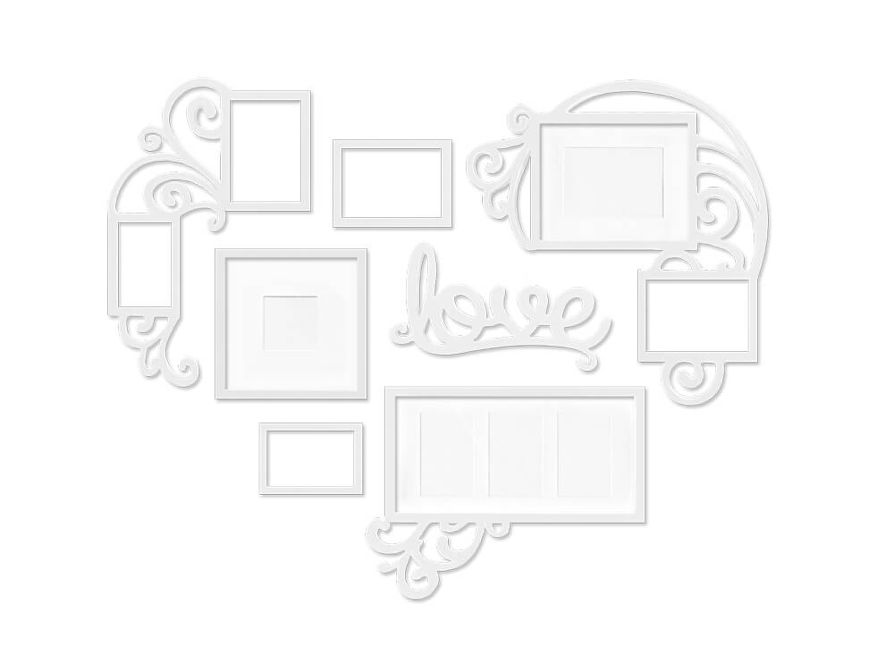 Wall Decor Photo Frame Set: Love Heart White 7pc Set