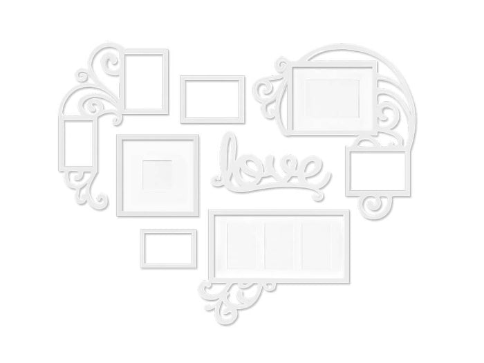 Wall Decor Photo Frame Set: Love Heart White 7pc Set
