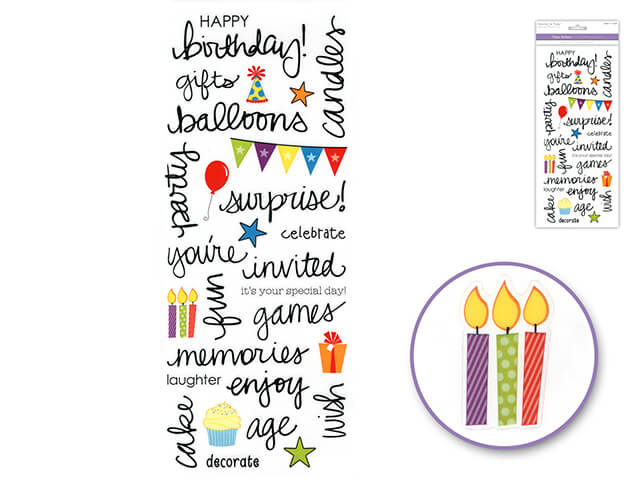 Paper Craft Sticker:  Words &amp; Sayings 'Clear' Photo Safe  Happy Birthday, 5in x 12in
