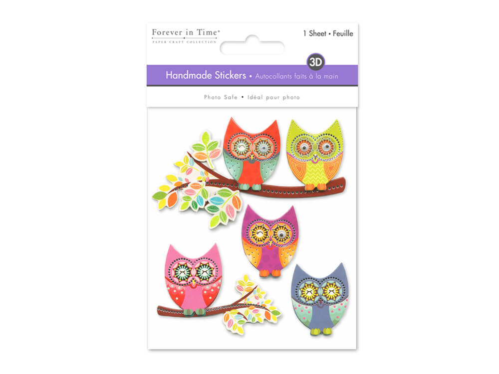 Handmade Sticker: 9.5cm x 11.5cm 3D Themed Glam Owls