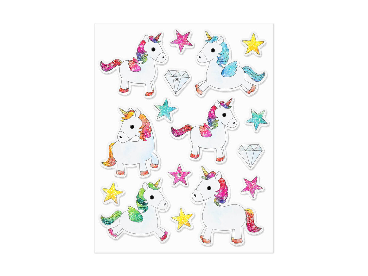 Handmade Sticker: 4.5in x 5.5in 3D Glitter Unicorn