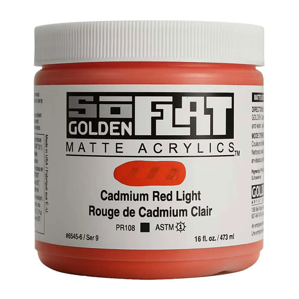 Golden SoFlat Matte Acrylic Paint 16oz Cadmium Red Light S9
